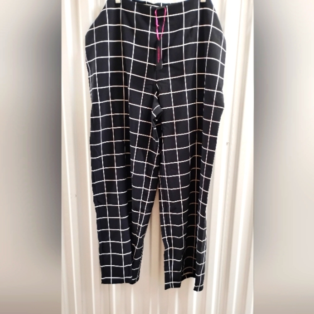 Midnight Velvet Plus Black and White Check Grid Side Zip Palazoo Pants Sz 20W